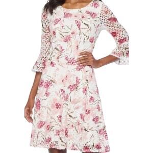 Rabbit Rabbit Rabbit Floral Lace Knee Length Dress White and Pink Size 18 EUC